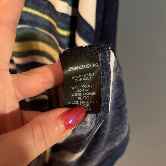 Pure Striped Navy and Green Women's Top XL - Picture 5 of 6